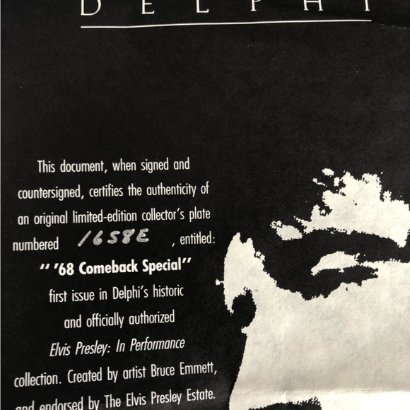 ELVIS PRESLEY COLLECTORS PLATE '68 Comeback Special number 1658, w/COA - Picture 10 of 10